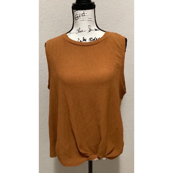 Sleeveless Rust Orange Knit Top With Front Twist Detail Size L - Picture 1 of 6